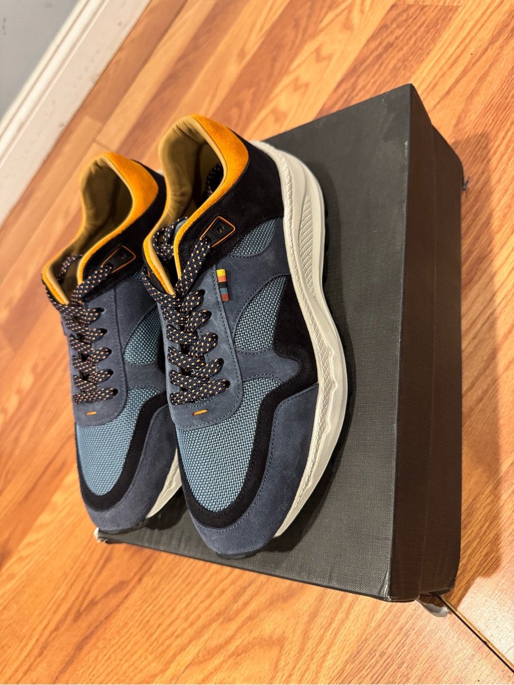 Paul Smith Navy and Mustard Suede & Mesh Sneakers